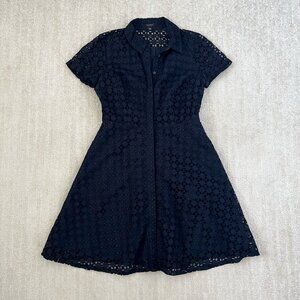 Ann Taylor Blue Cotton Eyelet Button Up Midi Shirt Dress With Pockets 6
